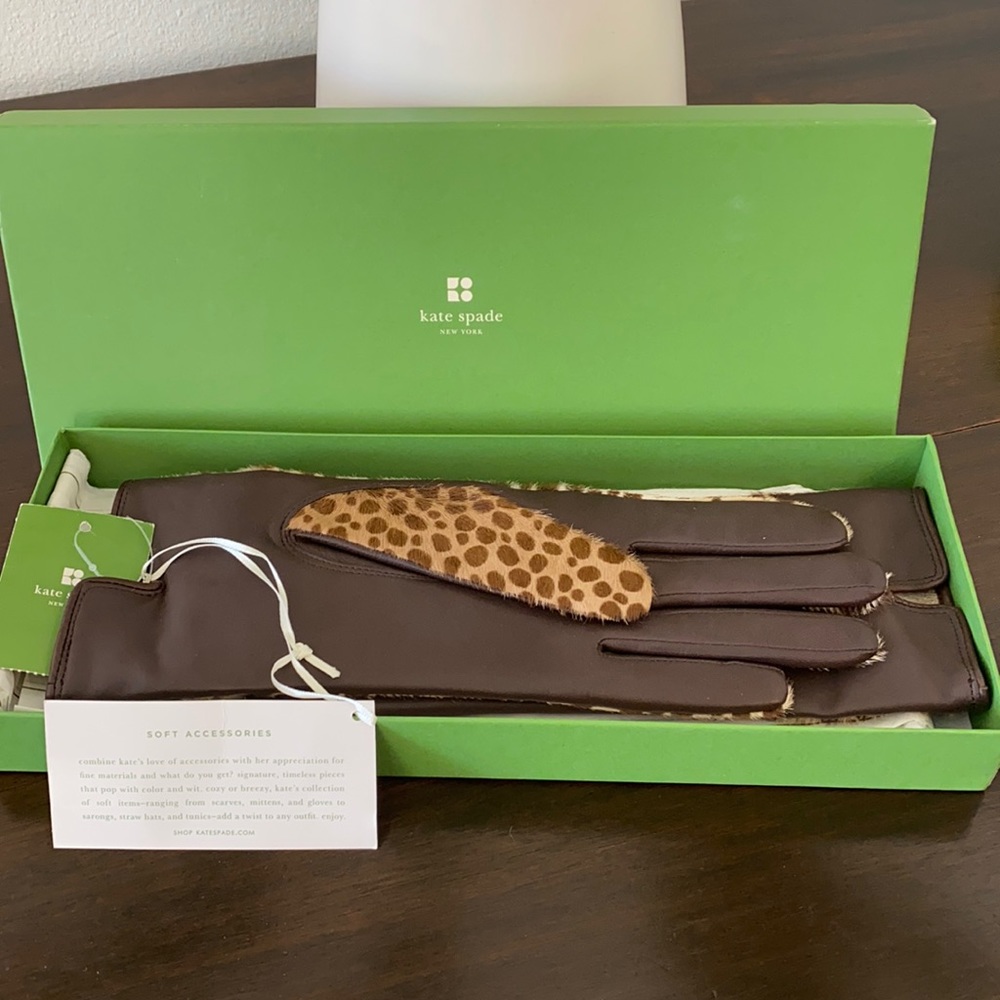 New Kate Spade brown leather  gloves, sz 7